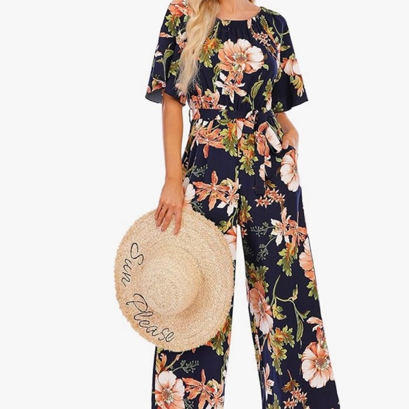 NWOT We Live Fashion off the shoulder high waist floral jumpsuit - Picture 4 of 16